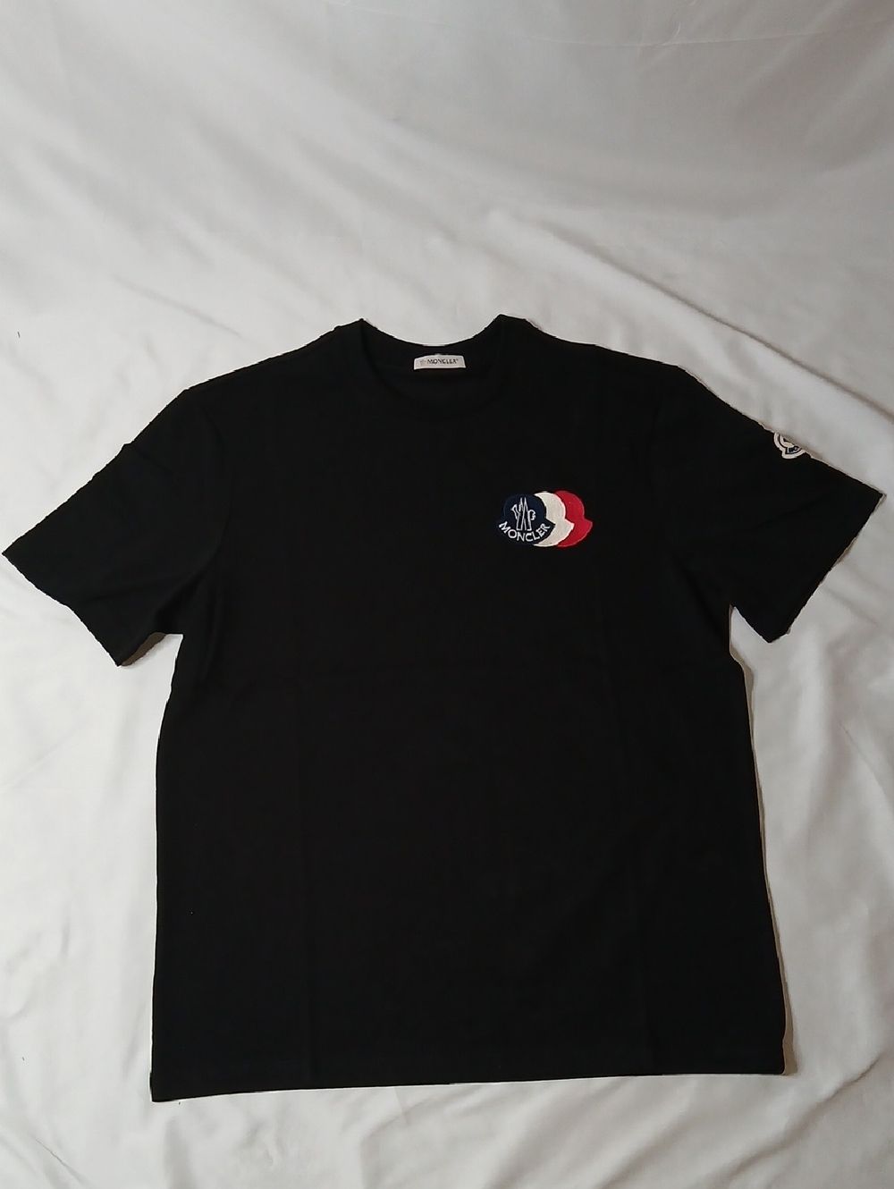 Moncler Black Short Sleeve Tee with Tricolor Logo